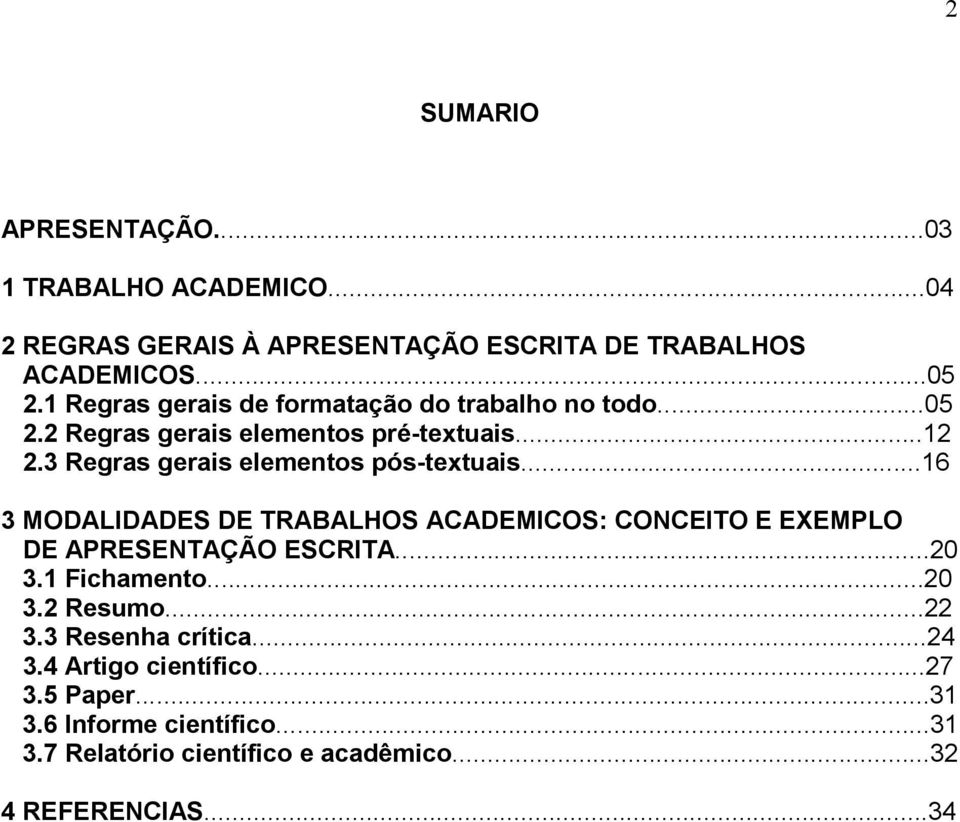 3 Regras gerais elementos pós-textuais...16 3 MODALIDADES DE TRABALHOS ACADEMICOS: CONCEITO E EXEMPLO DE APRESENTAÇÃO ESCRITA...20 3.