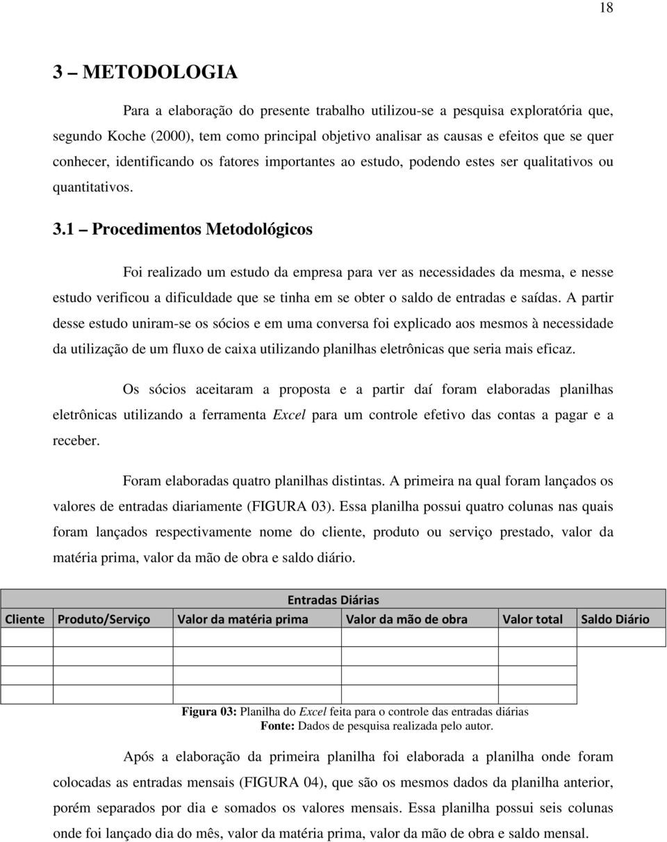 1 Procedimentos Metodológicos Foi realizado um estudo da empresa para ver as necessidades da mesma, e nesse estudo verificou a dificuldade que se tinha em se obter o saldo de entradas e saídas.