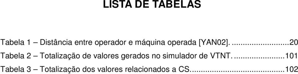 ... 20 Tabela 2 Totalização de valores gerados no