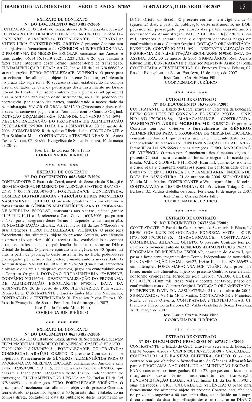 OBJETO: O presente Contrato tem por objetivo o fornecimento de GÊNEROS ALIMENTÍCIOS PARA O PROGRAMA DE MERENDA ESCOLAR, constantes nos Anexos, e itens ganho: 06,14,16,18,19,20,21,22,23,24,25 e 26,