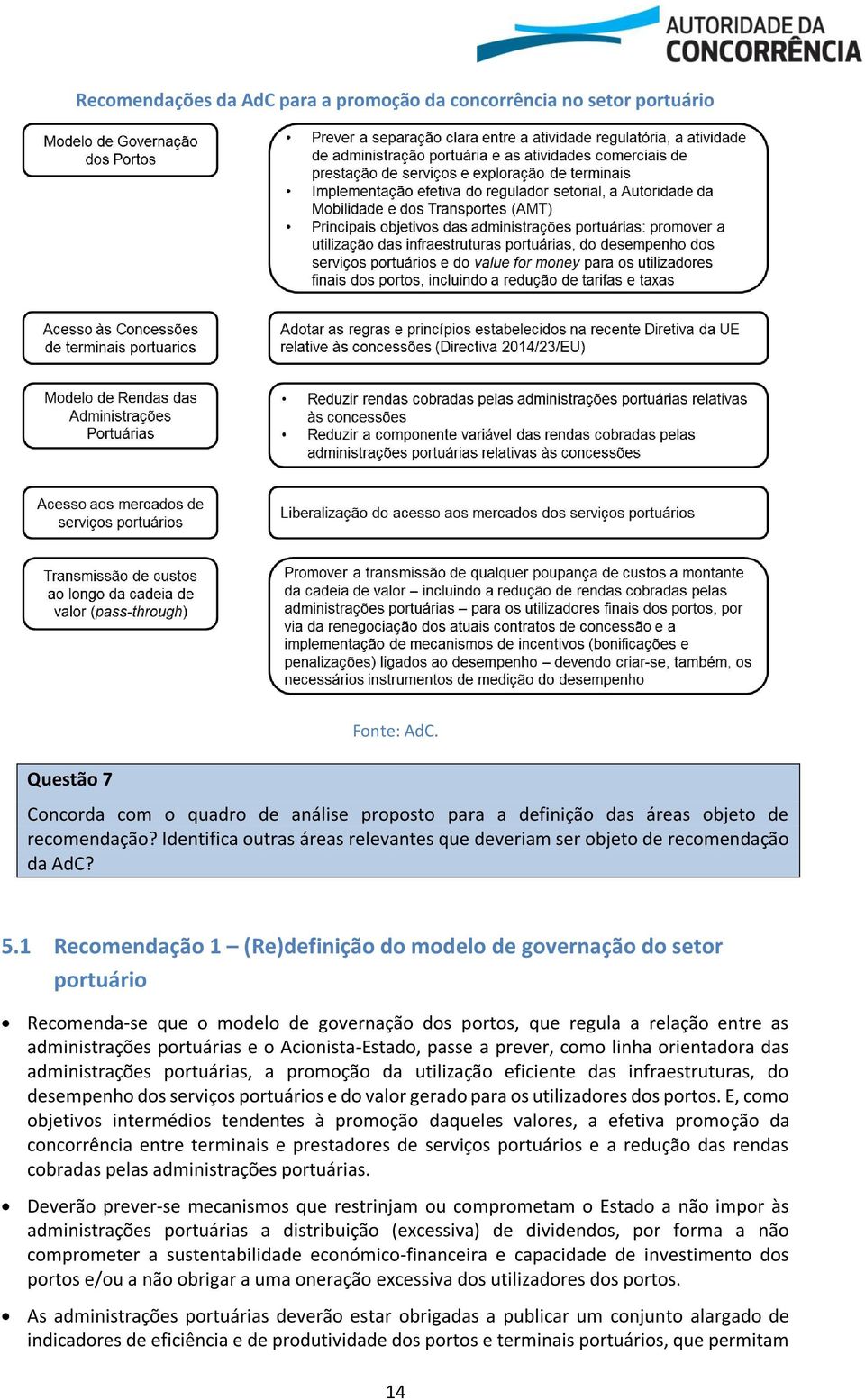 1 Recomendação 1 (Re)definição do modelo de governação do setor portuário Recomenda-se que o modelo de governação dos portos, que regula a relação entre as administrações portuárias e o