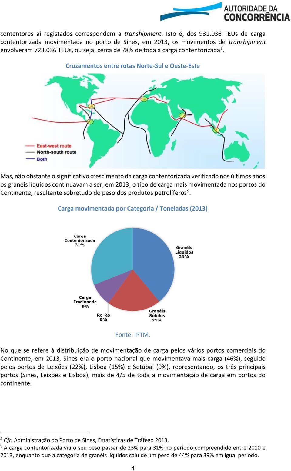 Cruzamentos entre rotas Norte-Sul e Oeste-Este Mas, não obstante o significativo crescimento da carga contentorizada verificado nos últimos anos, os granéis líquidos continuavam a ser, em 2013, o