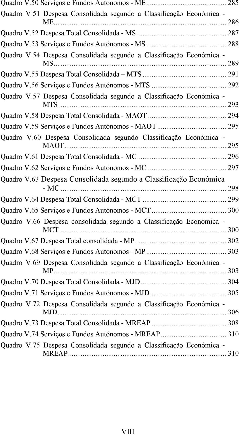 56 Serviços e Fundos Autónomos - MTS... 292 Quadro V.57 Despesa Consolidada segundo a Classificação Económica - MTS... 293 Quadro V.58 Despesa Total Consolidada - MAOT... 294 Quadro V.