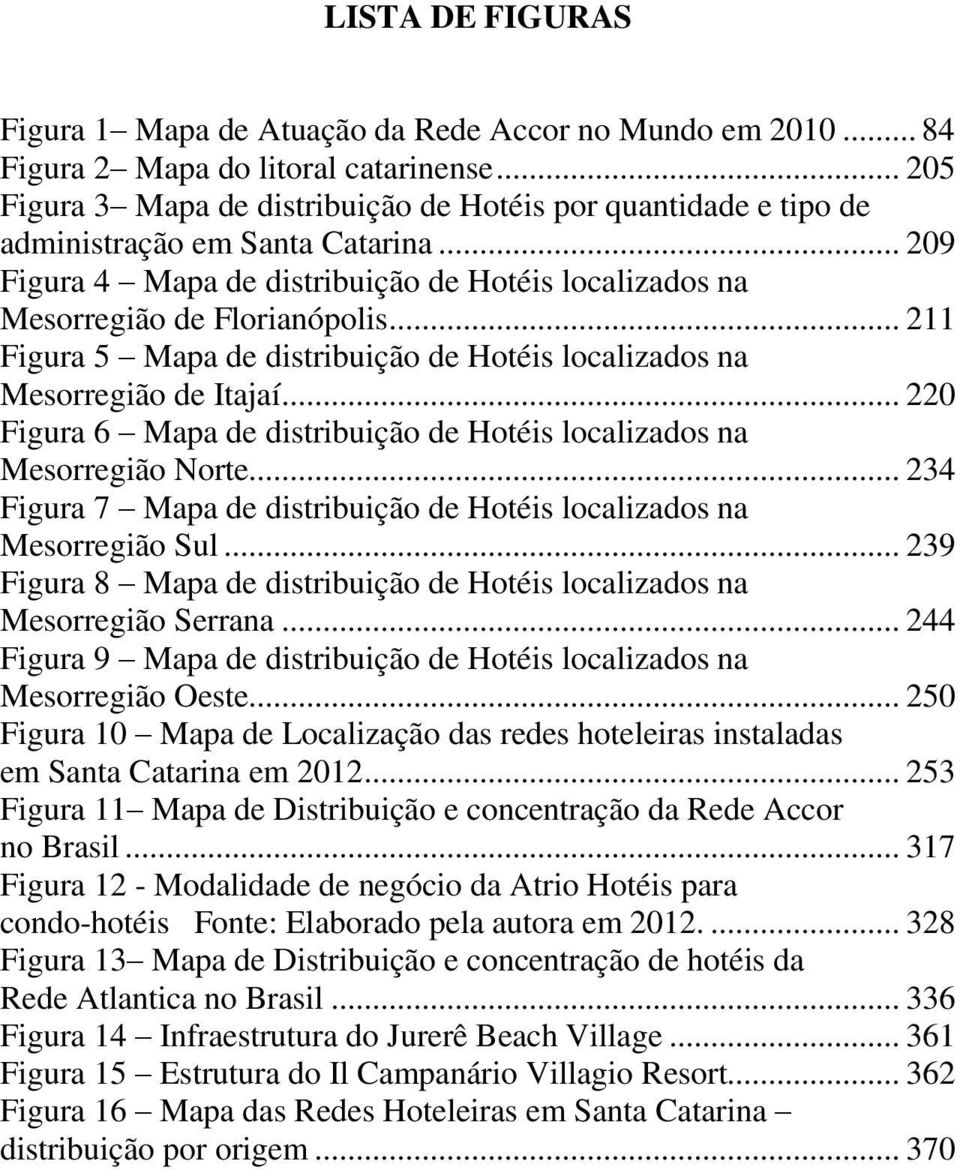 .. 211 Figura 5 Mapa de distribuição de Hotéis localizados na Mesorregião de Itajaí... 220 Figura 6 Mapa de distribuição de Hotéis localizados na Mesorregião Norte.