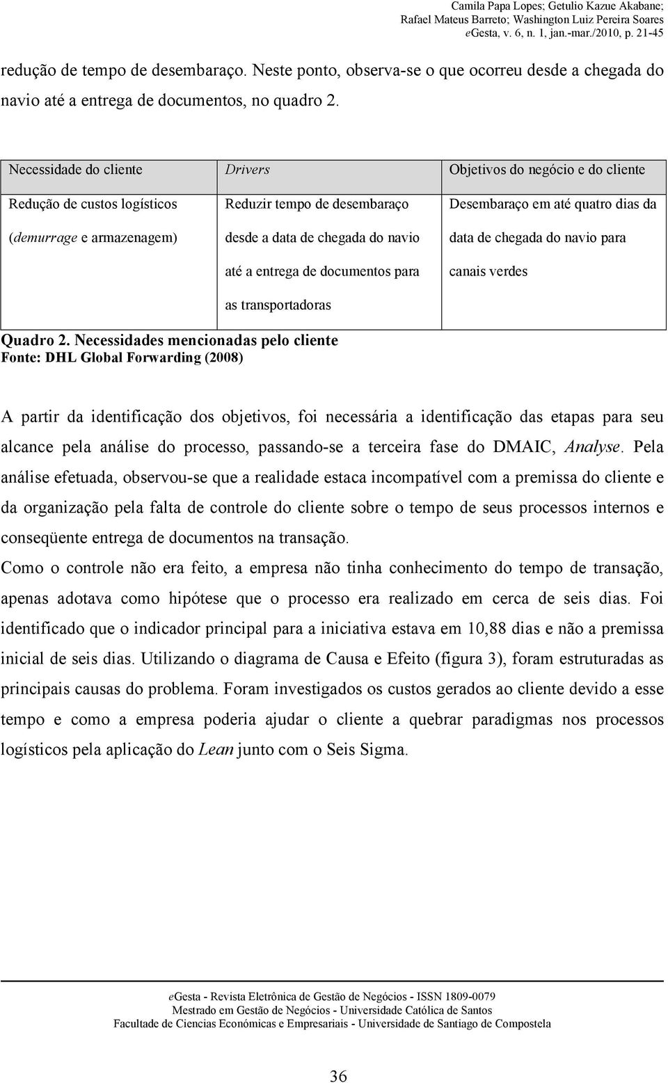 documentos para as transportadoras Desembaraço em até quatro dias da data de chegada do navio para canais verdes Quadro 2.