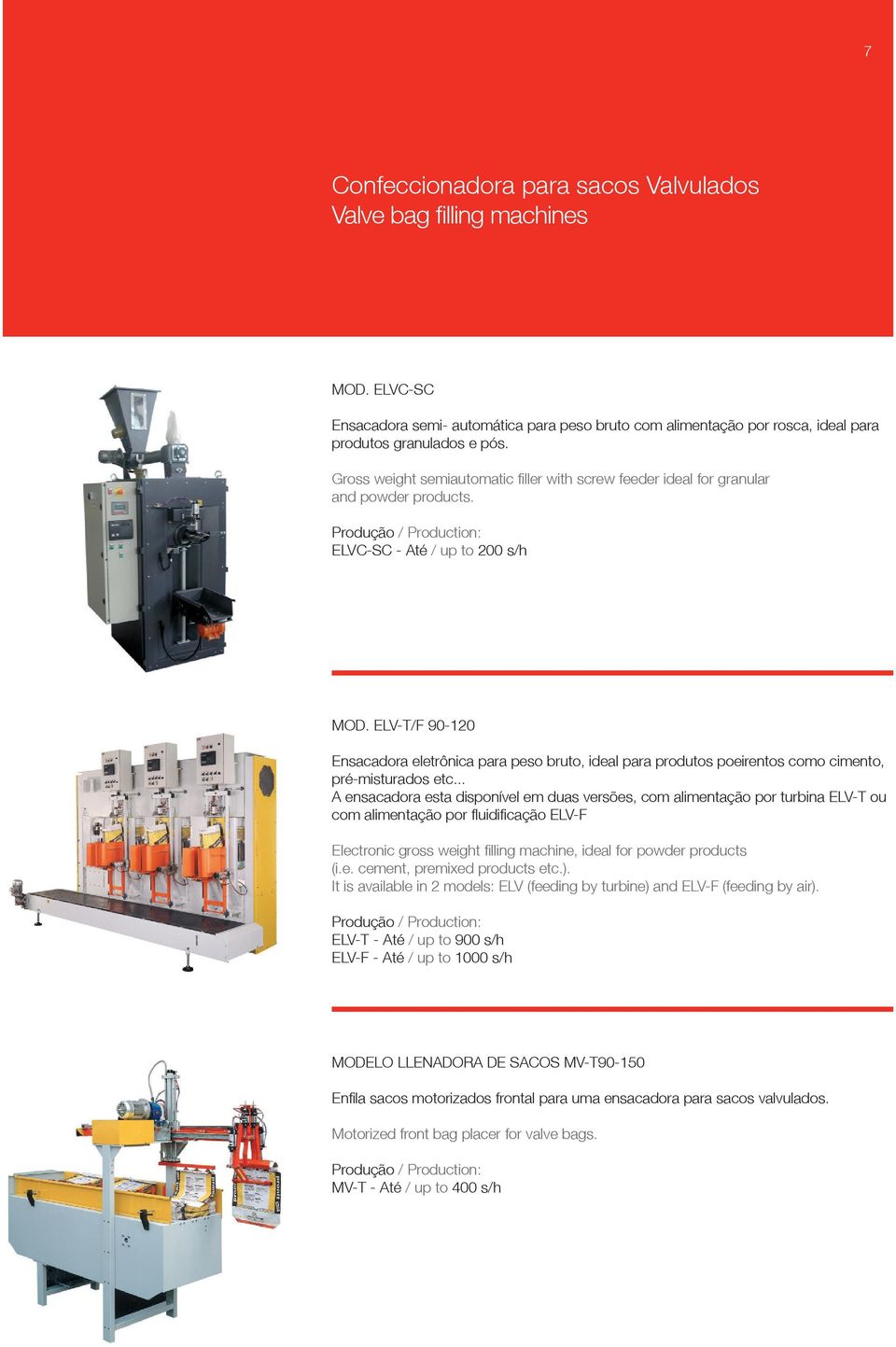 ELV-T/F 90-120 Ensacadora eletrônica para peso bruto, ideal para produtos poeirentos como cimento, pré-misturados etc.