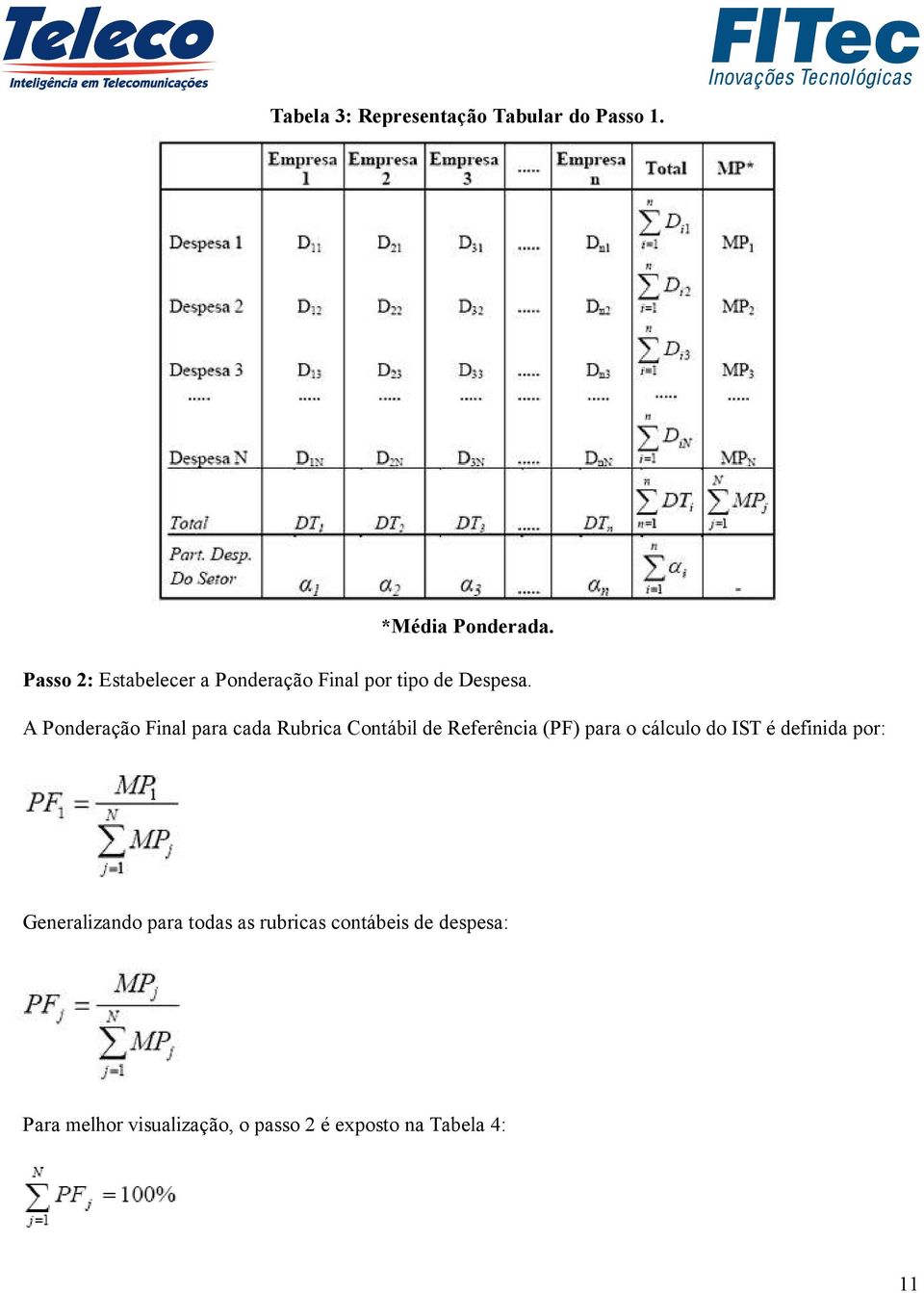 A Ponderação Final para cada Rubrica Contábil de Referência (PF) para o cálculo do IST