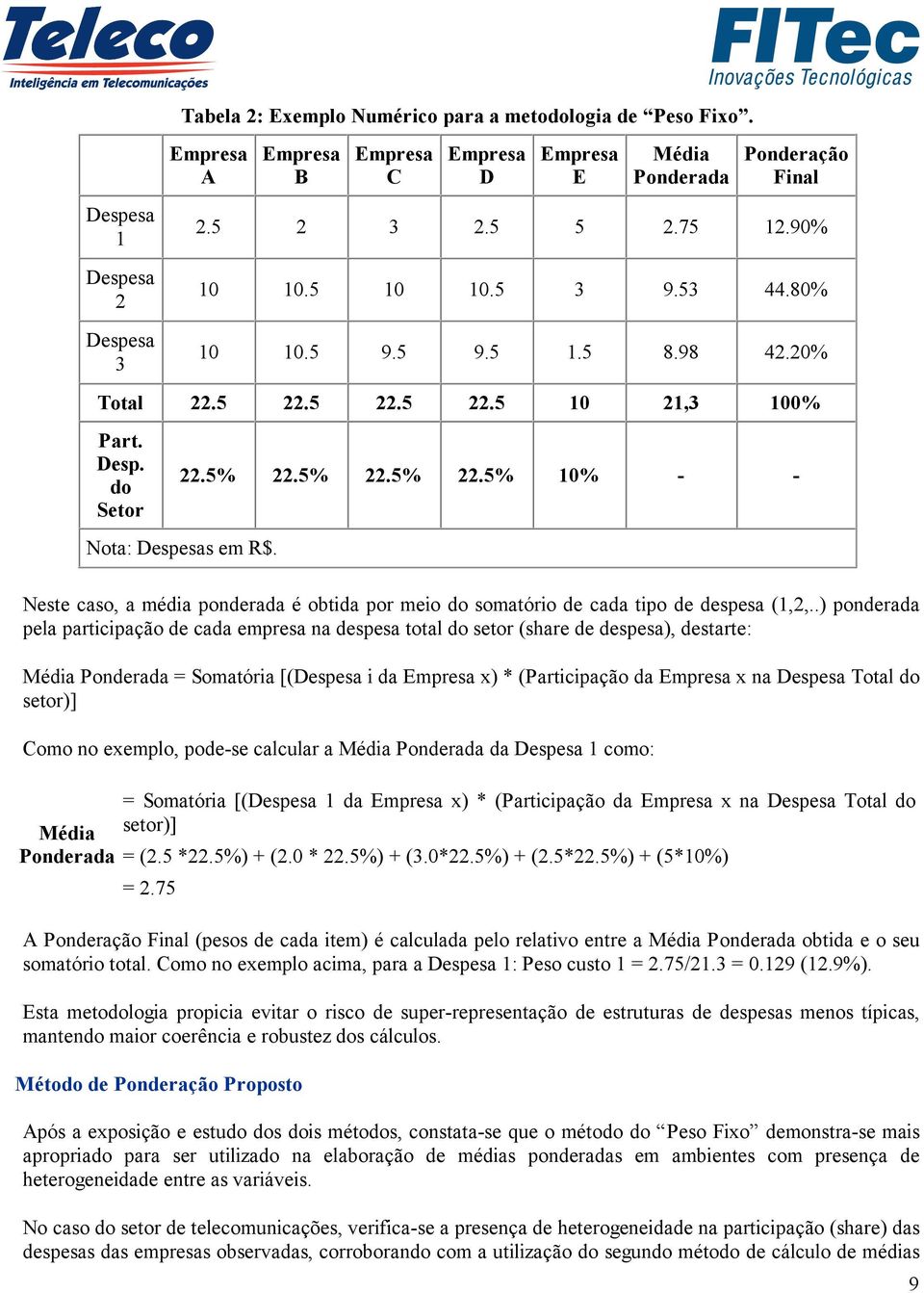 Neste caso, a média ponderada é obtida por meio do somatório de cada tipo de despesa (1,2,.