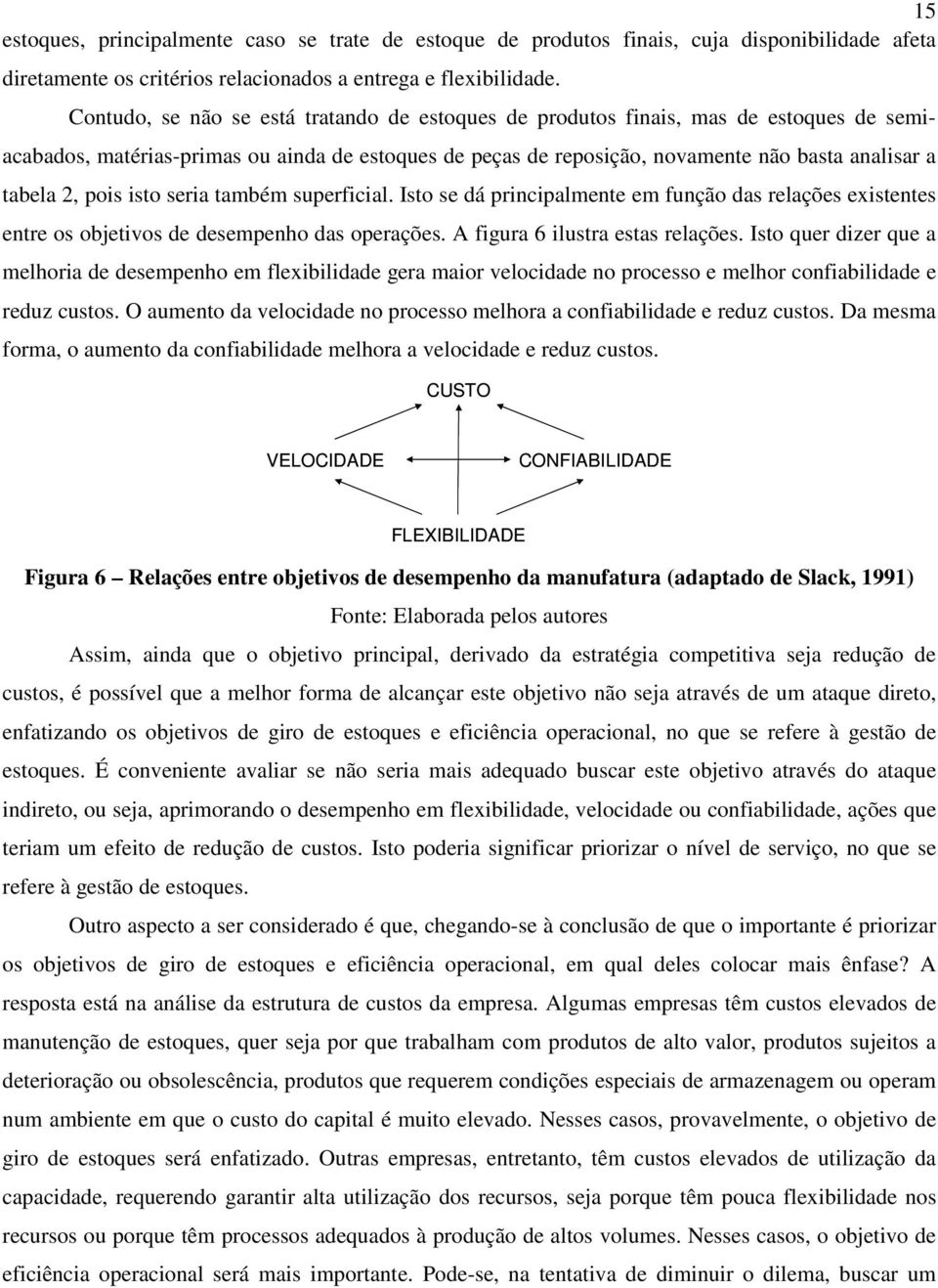 pois isto seria também superficial. Isto se dá principalmente em função das relações existentes entre os objetivos de desempenho das operações. A figura 6 ilustra estas relações.