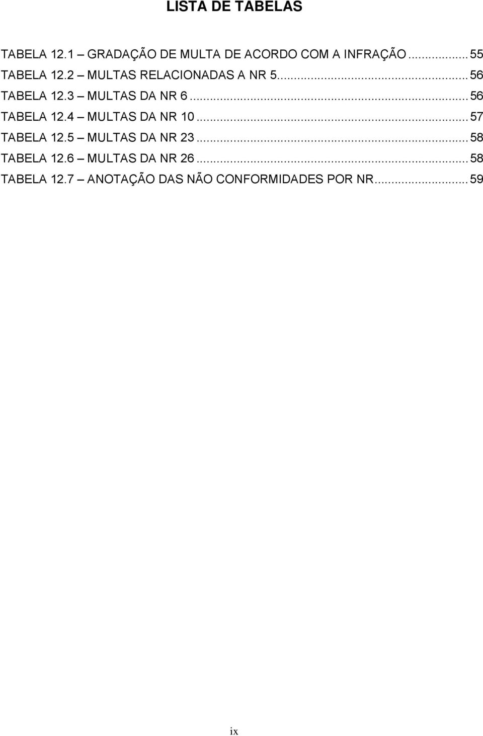 ..56 TABELA 12.4 MULTAS DA NR 10...57 TABELA 12.5 MULTAS DA NR 23.