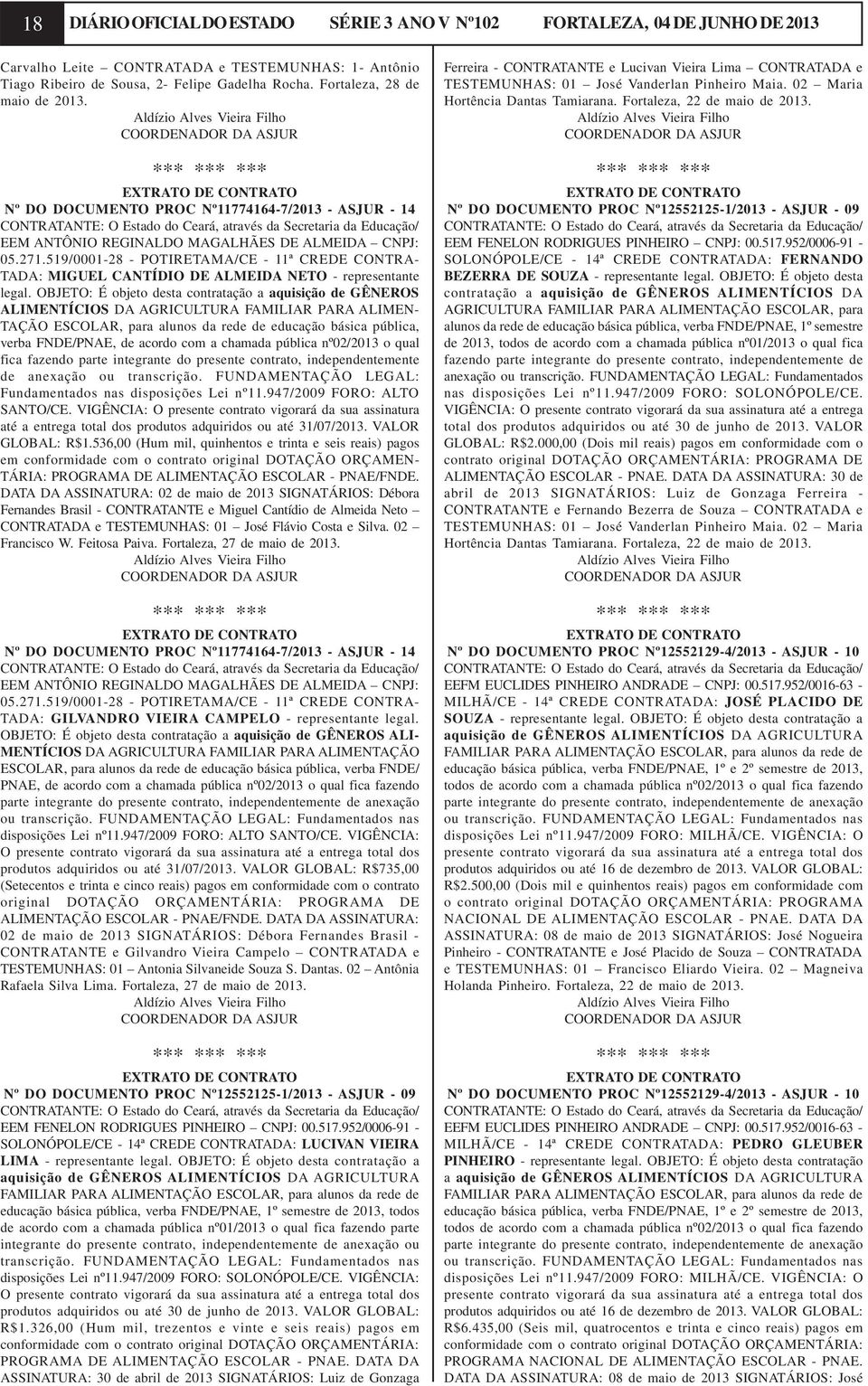 519/0001-28 - POTIRETAMA/CE - 11ª CREDE CONTRA- TADA: MIGUEL CANTÍDIO DE ALMEIDA NETO - representante legal.