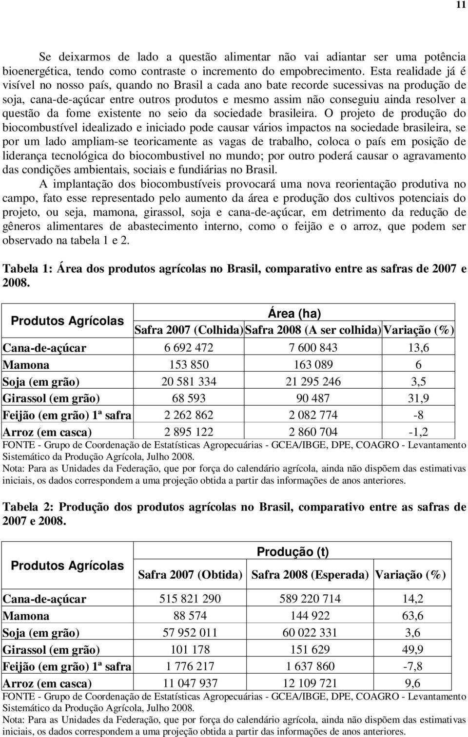 questão da fome existente no seio da sociedade brasileira.