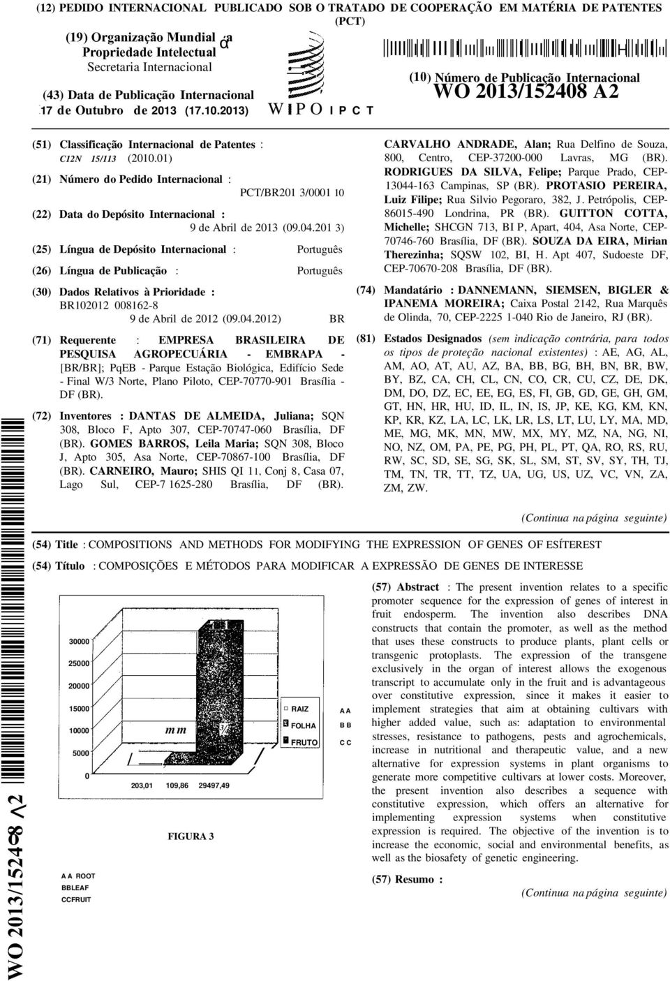 2013) W P O I P C T (51) Classificação Internacional de Patentes CARVALHO ANDRADE, Alan; Rua Delfino de Souza, C12N 15/113 (2010.01) 800, Centro, CEP-37200-000 Lavras, MG (BR).