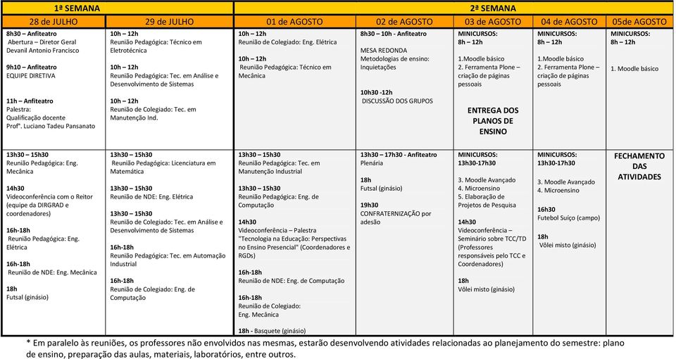 em Análise e Desenvolvimento de Sistemas Reunião de Colegiado: Tec. em Manutenção Ind. Reunião de Colegiado: Eng.