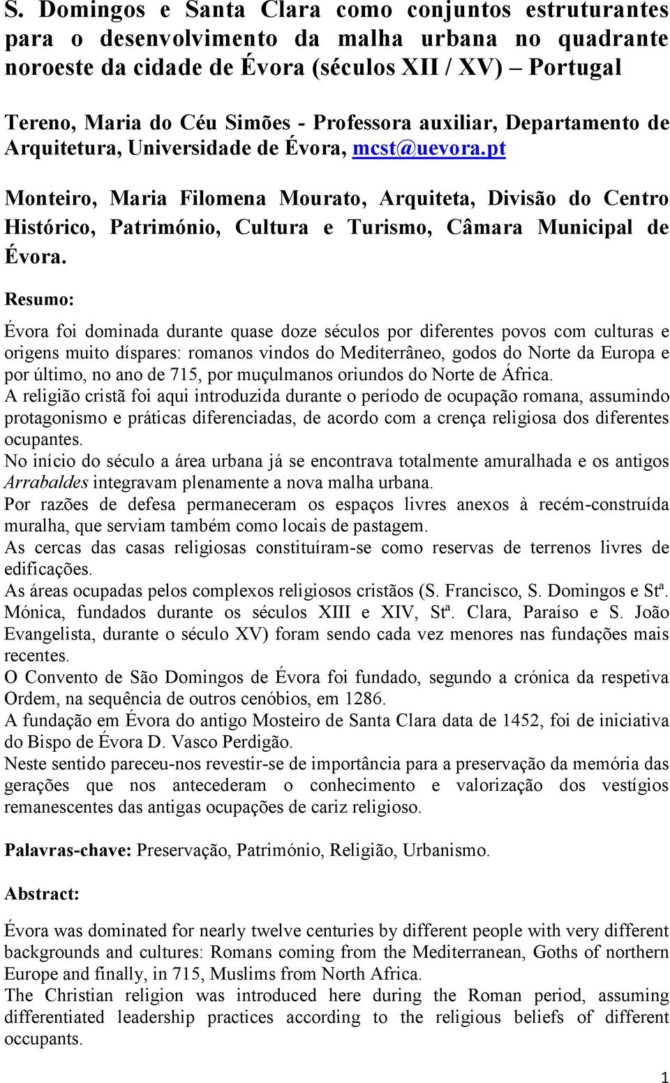 pt Monteiro, Maria Filomena Mourato, Arquiteta, Divisão do Centro Histórico, Património, Cultura e Turismo, Câmara Municipal de Évora.