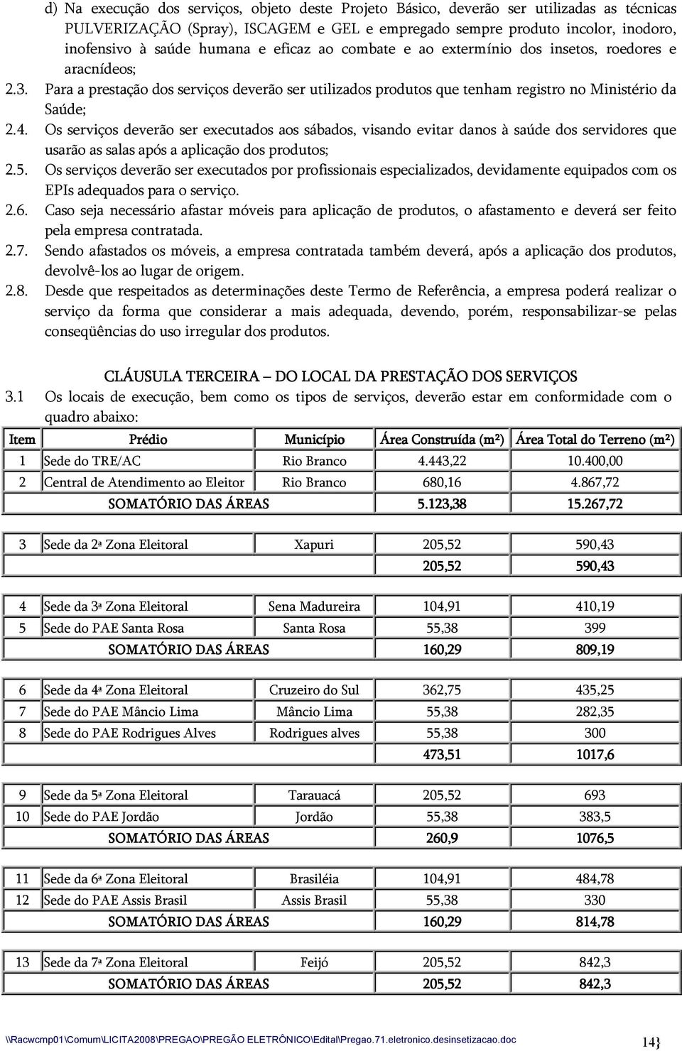 Os serviços deverão ser executados aos sábados, visando evitar danos à saúde dos servidores que usarão as salas após a aplicação dos produtos; 2.5.