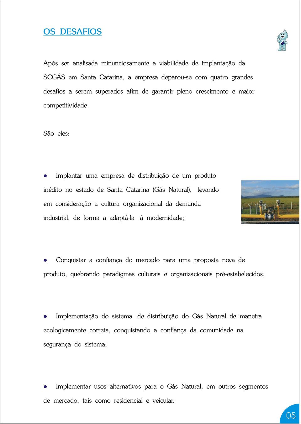 São eles: Implantar uma empresa de distribuição de um produto inédito no estado de Santa Catarina (Gás Natural), levando em consideração a cultura organizacional da demanda industrial, de forma a