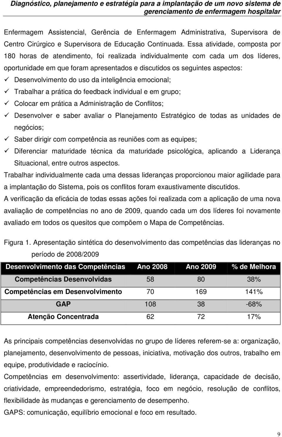 Desenvolvimento do uso da inteligência emocional; Trabalhar a prática do feedback individual e em grupo; Colocar em prática a Administração de Conflitos; Desenvolver e saber avaliar o Planejamento