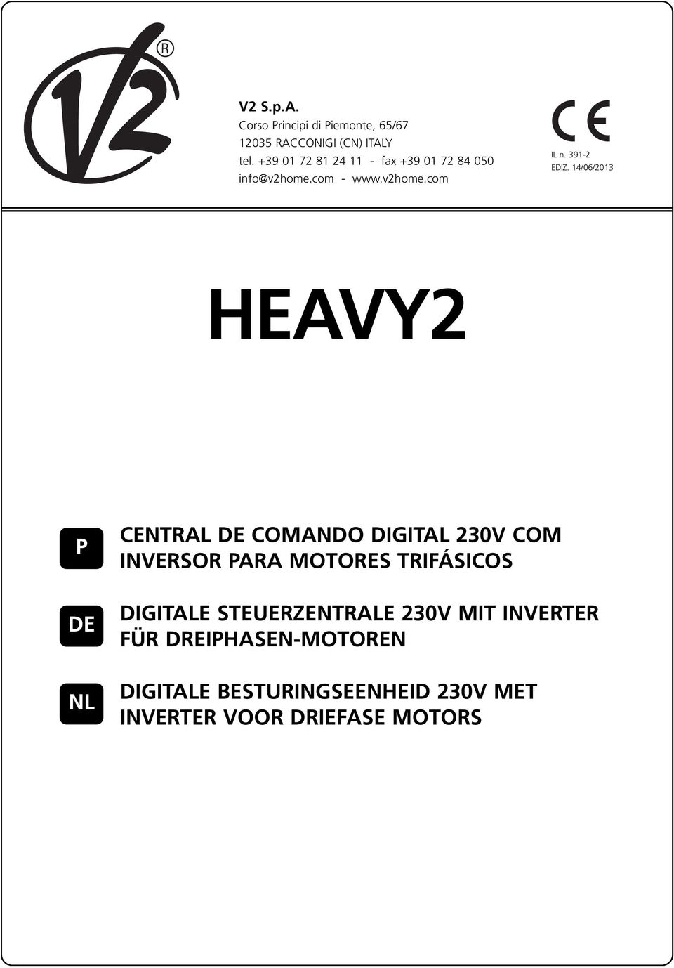 14/06/2013 HEAVY2 P DE NL CENTRAL DE COMANDO DIGITAL 230V COM INVERSOR PARA MOTORES TRIFÁSICOS