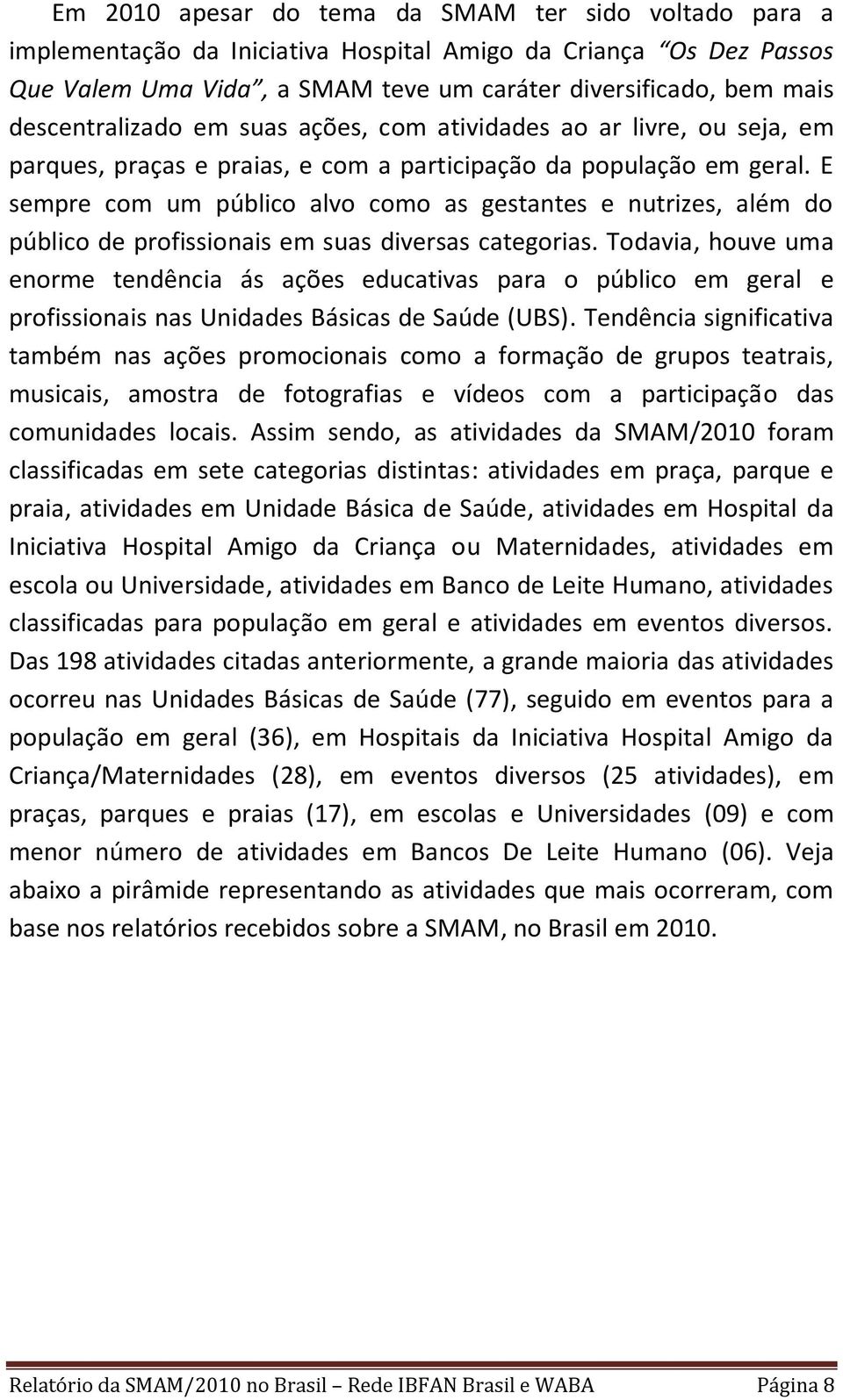 E sempre com um público alvo como as gestantes e nutrizes, além do público de profissionais em suas diversas categorias.