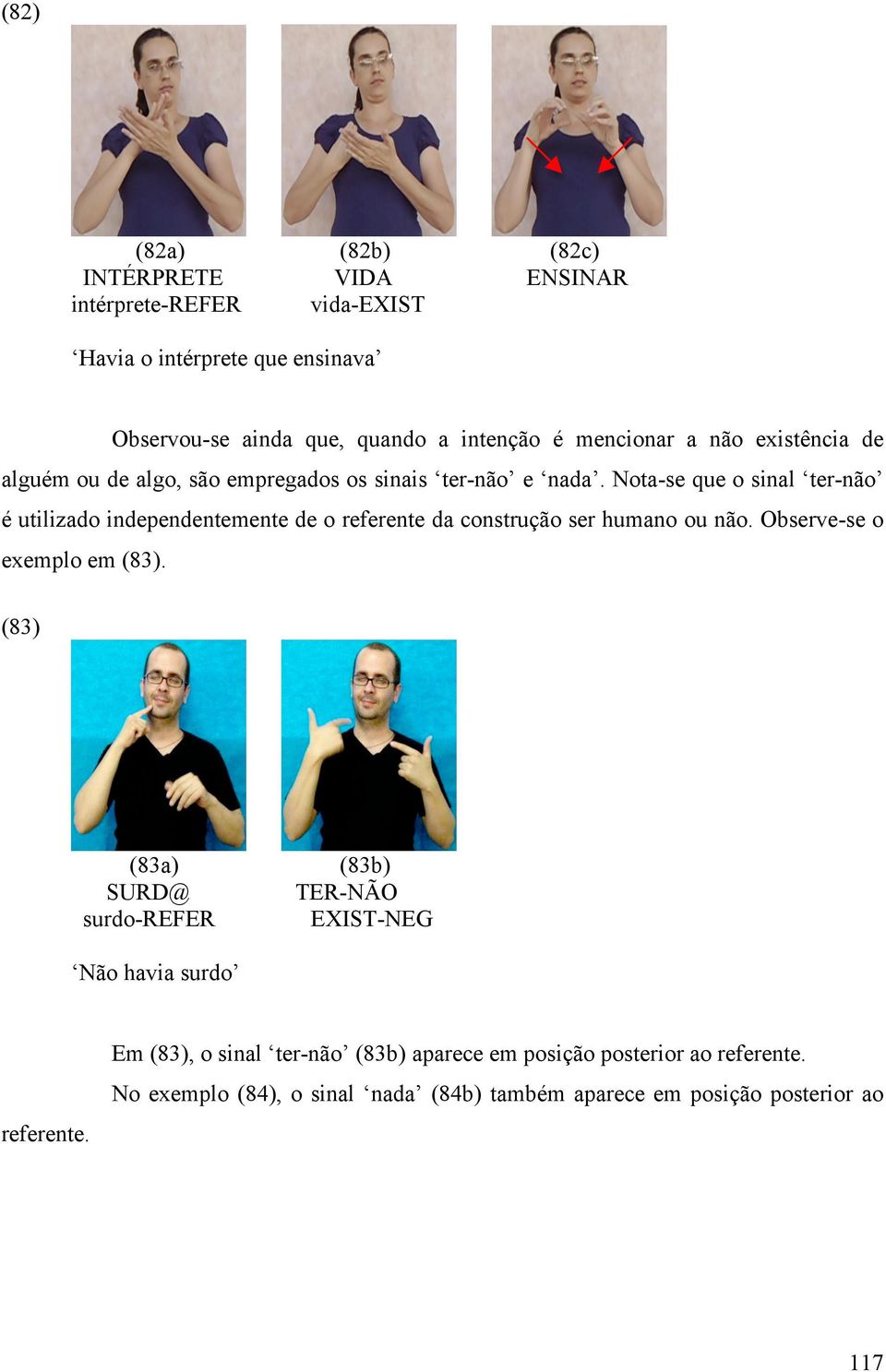 Nota-se que o sinal ter-não é utilizado independentemente de o referente da construção ser humano ou não. Observe-se o exemplo em (83).