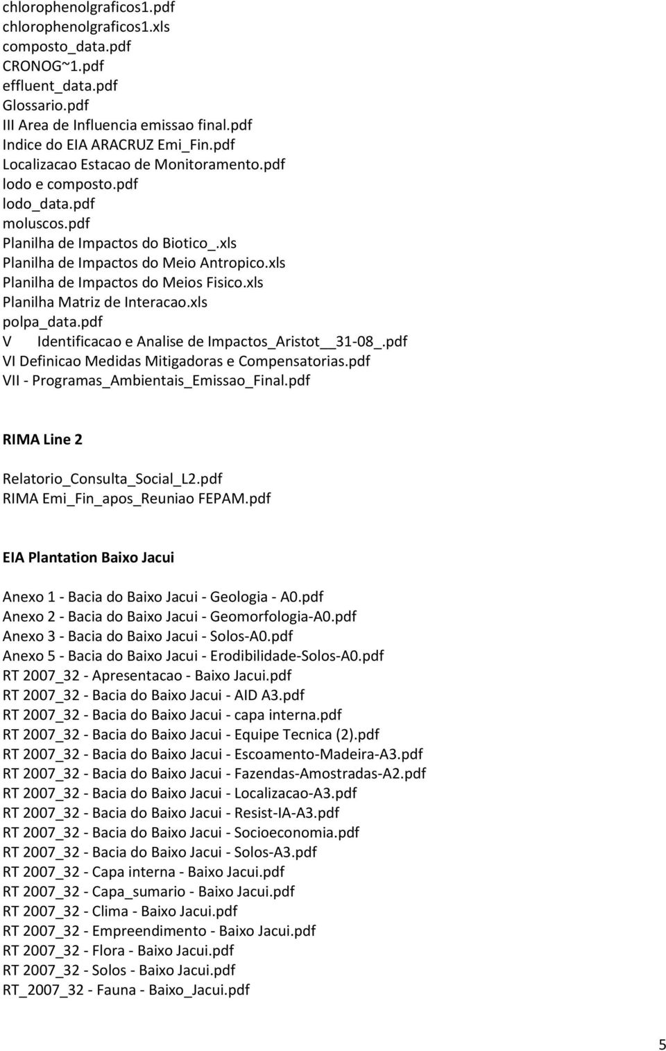 xls Planilha de Impactos do Meios Fisico.xls Planilha Matriz de Interacao.xls polpa_data.pdf V Identificacao e Analise de Impactos_Aristot 31-08_.pdf VI Definicao Medidas Mitigadoras e Compensatorias.