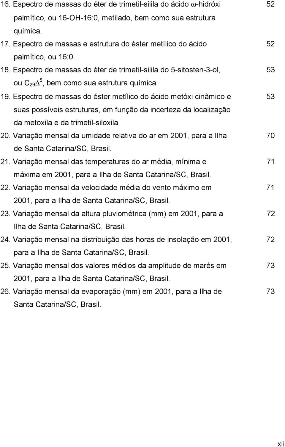 Espectro de massas do éster metílico do ácido metóxi cinâmico e 53 suas possíveis estruturas, em função da incerteza da localização da metoxila e da trimetil-siloxila. 20.