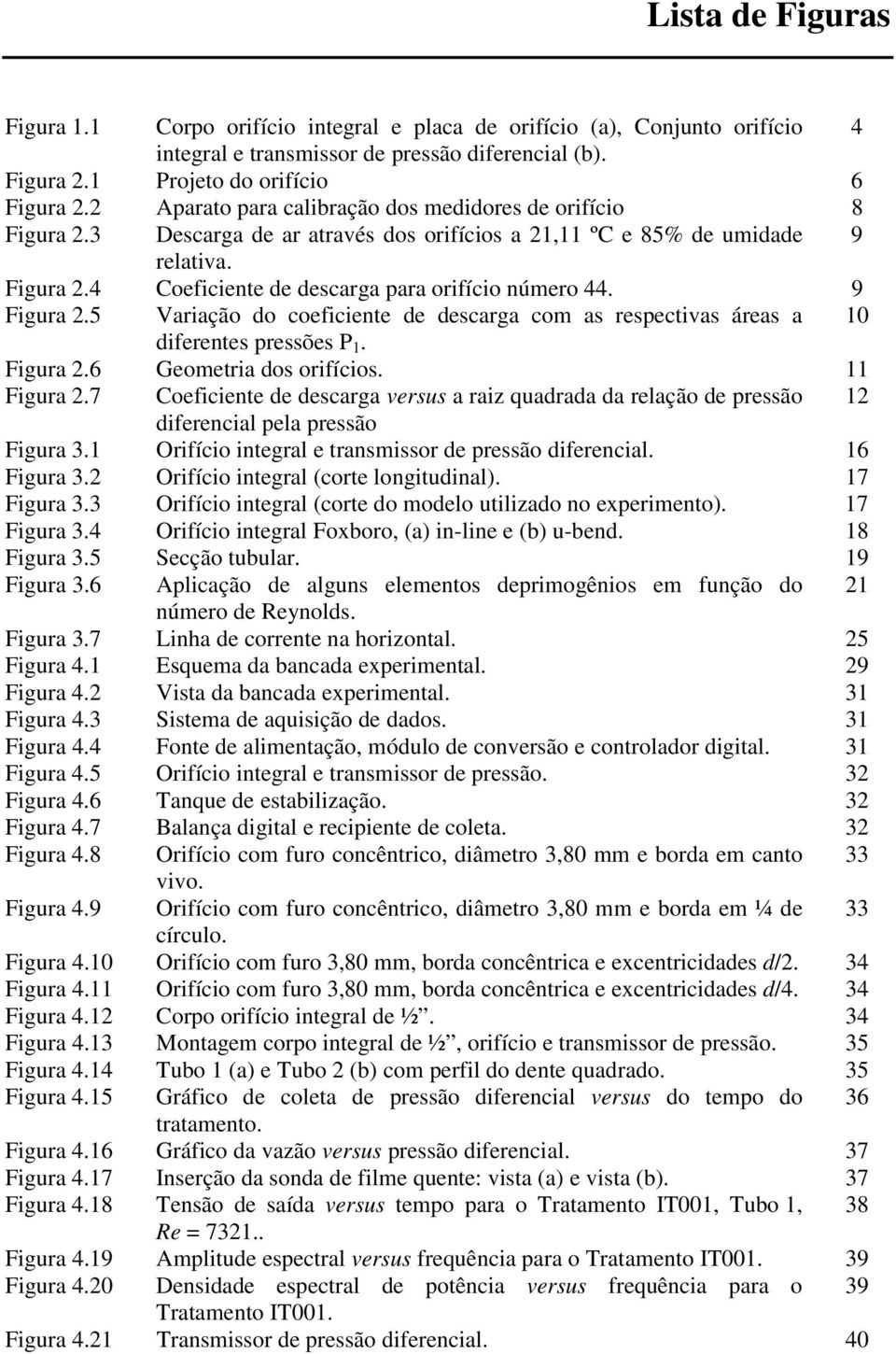 5 Variação do coeficiente de descarga com as respectivas áreas a 0 diferentes pressões P. Figura.