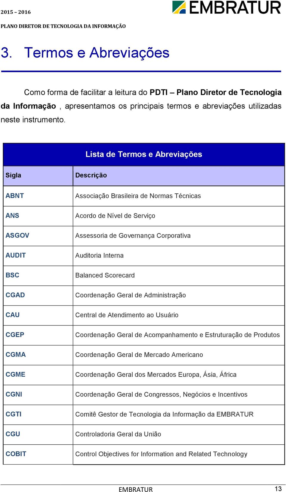 Balanced Scorecard CGAD Coordenação Geral de Administração CAU Central de Atendimento ao Usuário CGEP Coordenação Geral de Acompanhamento e Estruturação de Produtos CGMA Coordenação Geral de Mercado