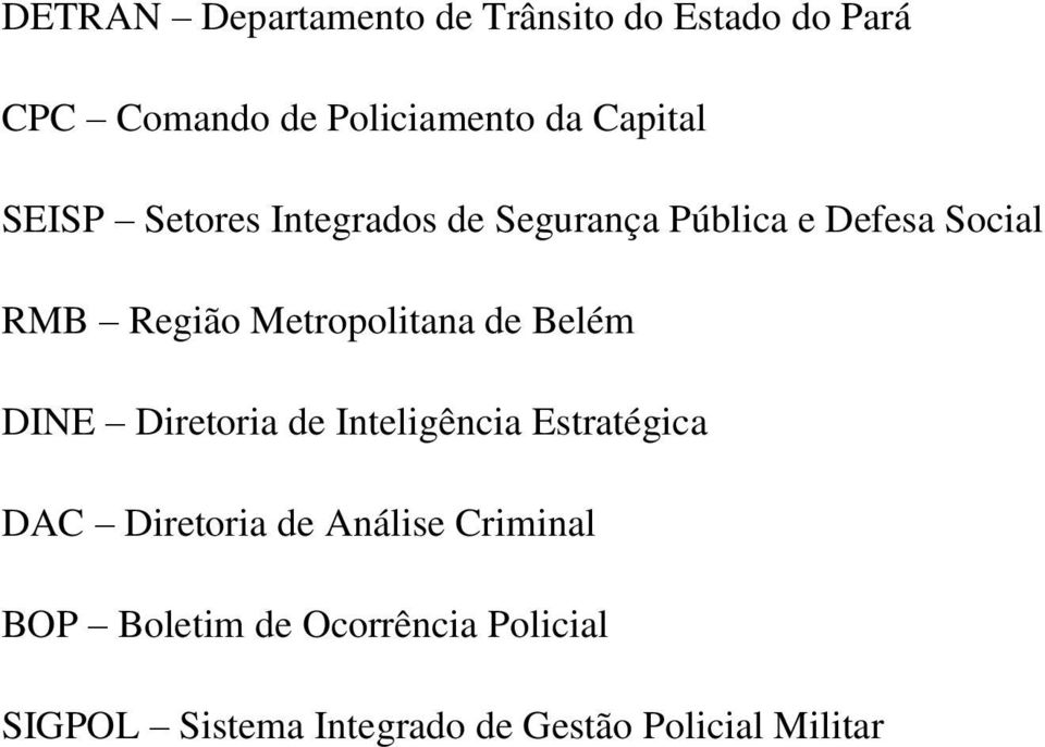 Metropolitana de Belém DINE Diretoria de Inteligência Estratégica DAC Diretoria de