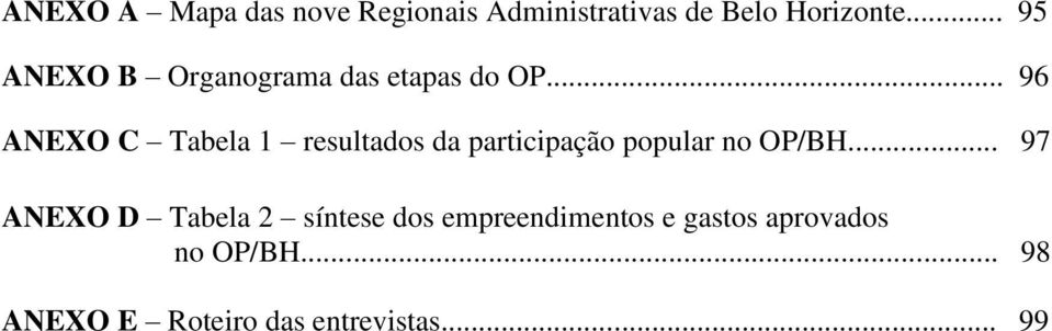 .. 96 ANEXO C Tabela 1 resultados da participação popular no OP/BH.