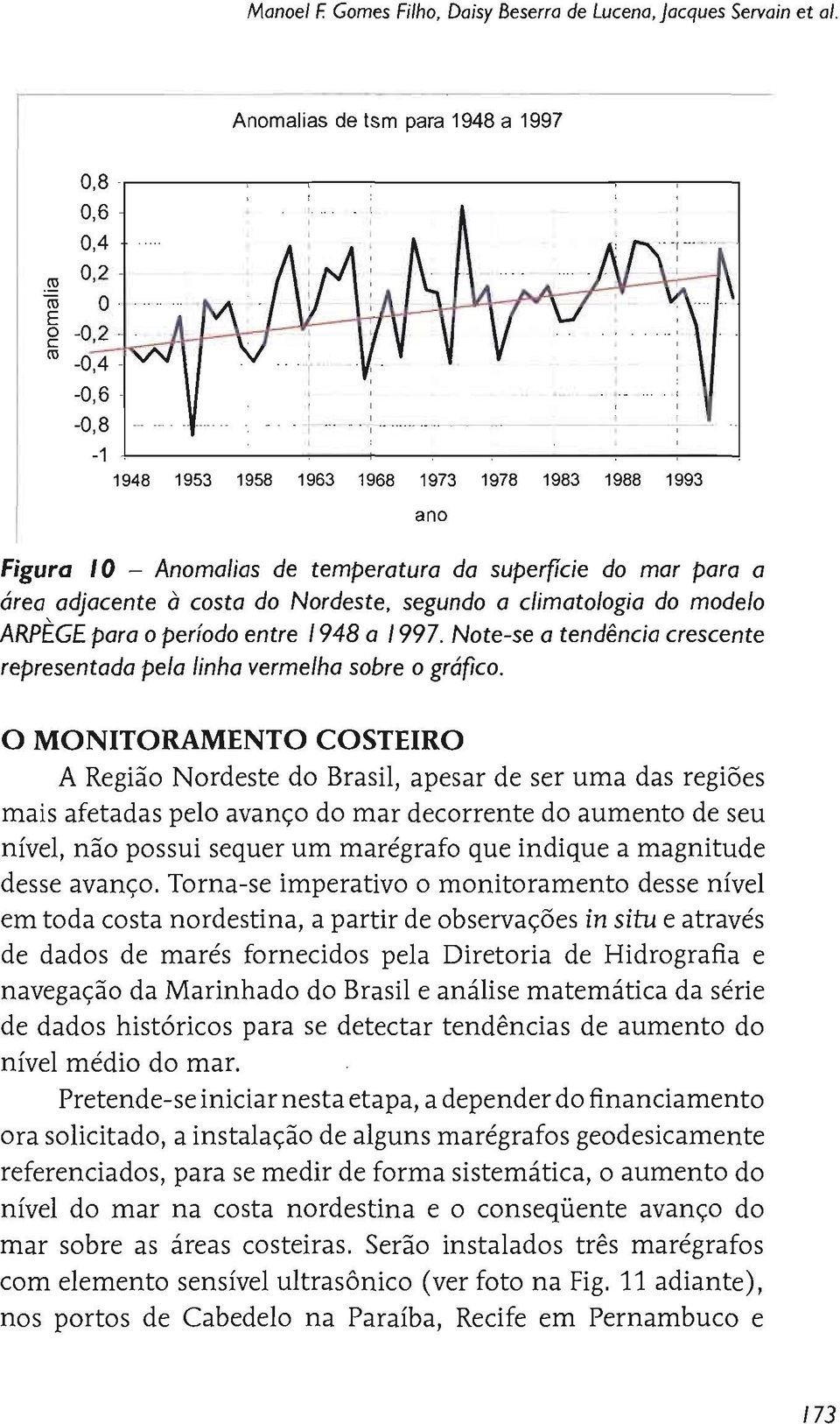 .. I, 1988 1993 Figura 10 - Anomalias de temperatura da superfície do mar para a área adjacente à costa do Nordeste, segundo a climatologia do modelo ARPÊ-GE parao período entre 1948 a J 997.