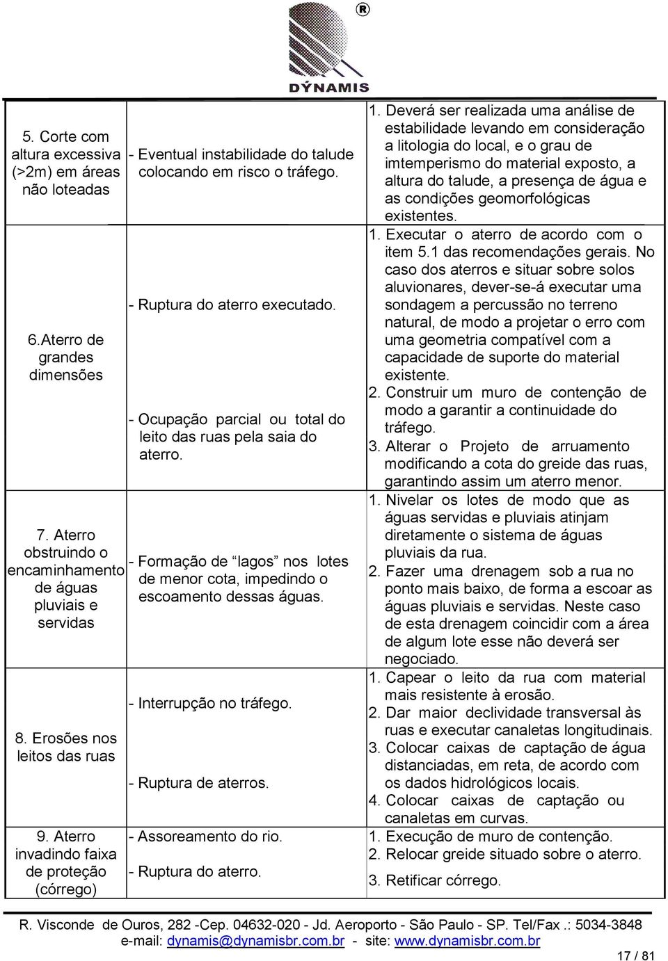 - Ocupação parcial ou total do leito das ruas pela saia do aterro. - Formação de lagos nos lotes de menor cota, impedindo o escoamento dessas águas. - Interrupção no tráfego. 1.