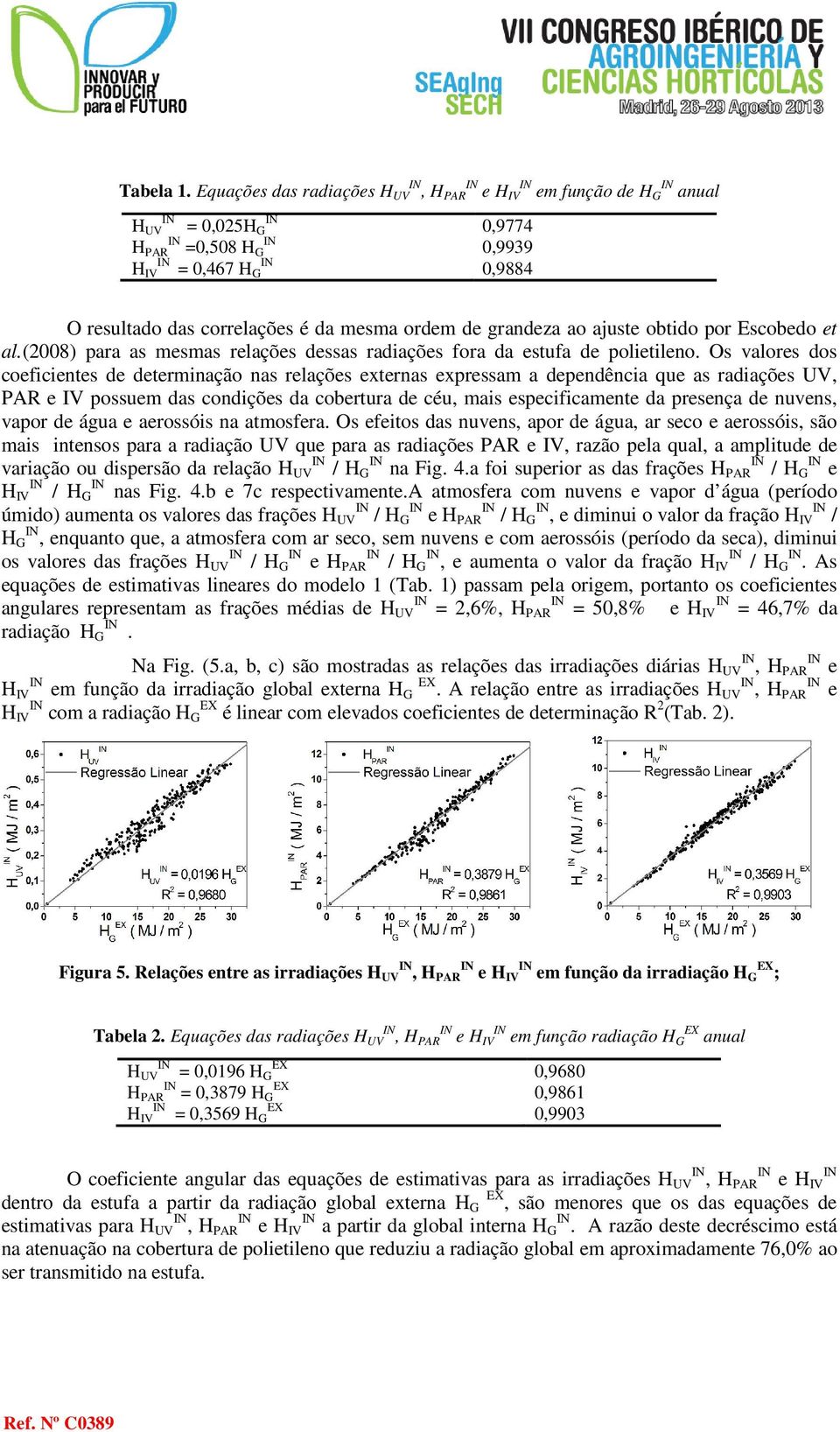 mesma ordem de grandeza ao ajuste obtido por Escobedo et al.(2008) para as mesmas relações dessas radiações fora da estufa de polietileno.