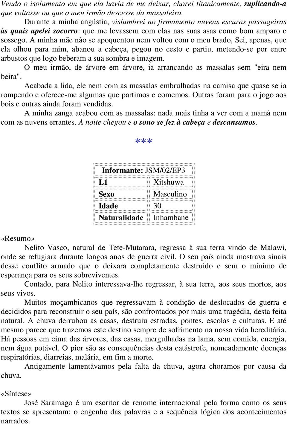 A minha mãe não se apoquentou nem voltou com o meu brado, Sei, apenas, que ela olhou para mim, abanou a cabeça, pegou no cesto e partiu, metendo-se por entre arbustos que logo beberam a sua sombra e