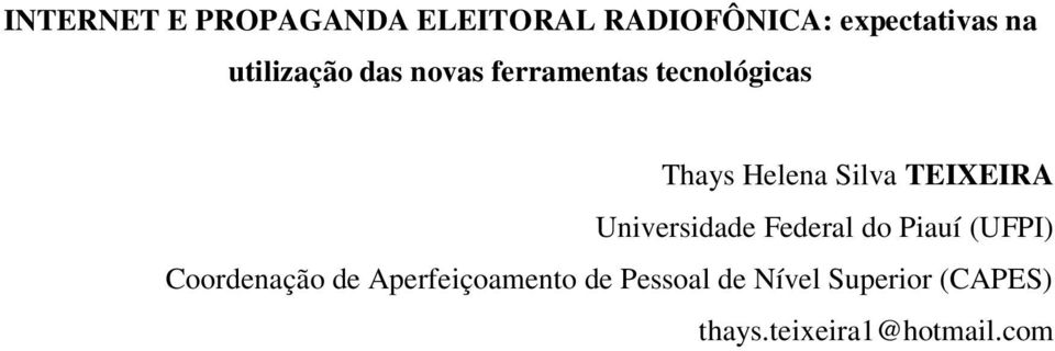 TEIXEIRA Universidade Federal do Piauí (UFPI) Coordenação de