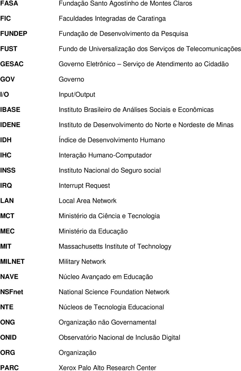 Análises Sociais e Econômicas Instituto de Desenvolvimento do Norte e Nordeste de Minas Índice de Desenvolvimento Humano Interação Humano-Computador Instituto Nacional do Seguro social Interrupt