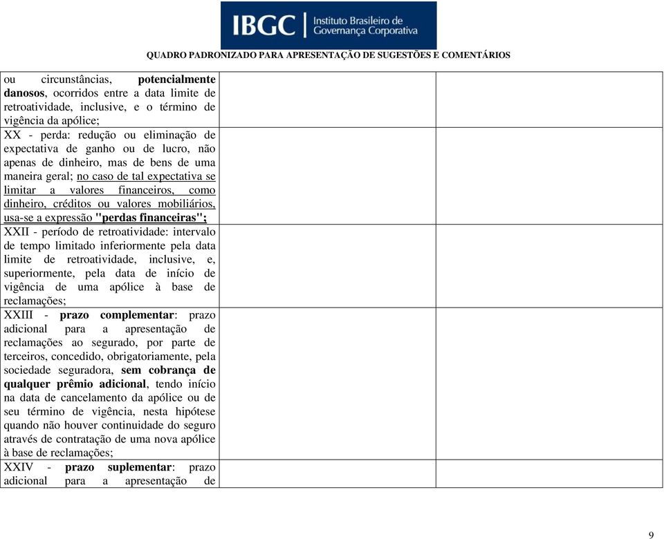 "perdas financeiras"; XXII - período de retroatividade: intervalo de tempo limitado inferiormente pela data limite de retroatividade, inclusive, e, superiormente, pela data de início de vigência de