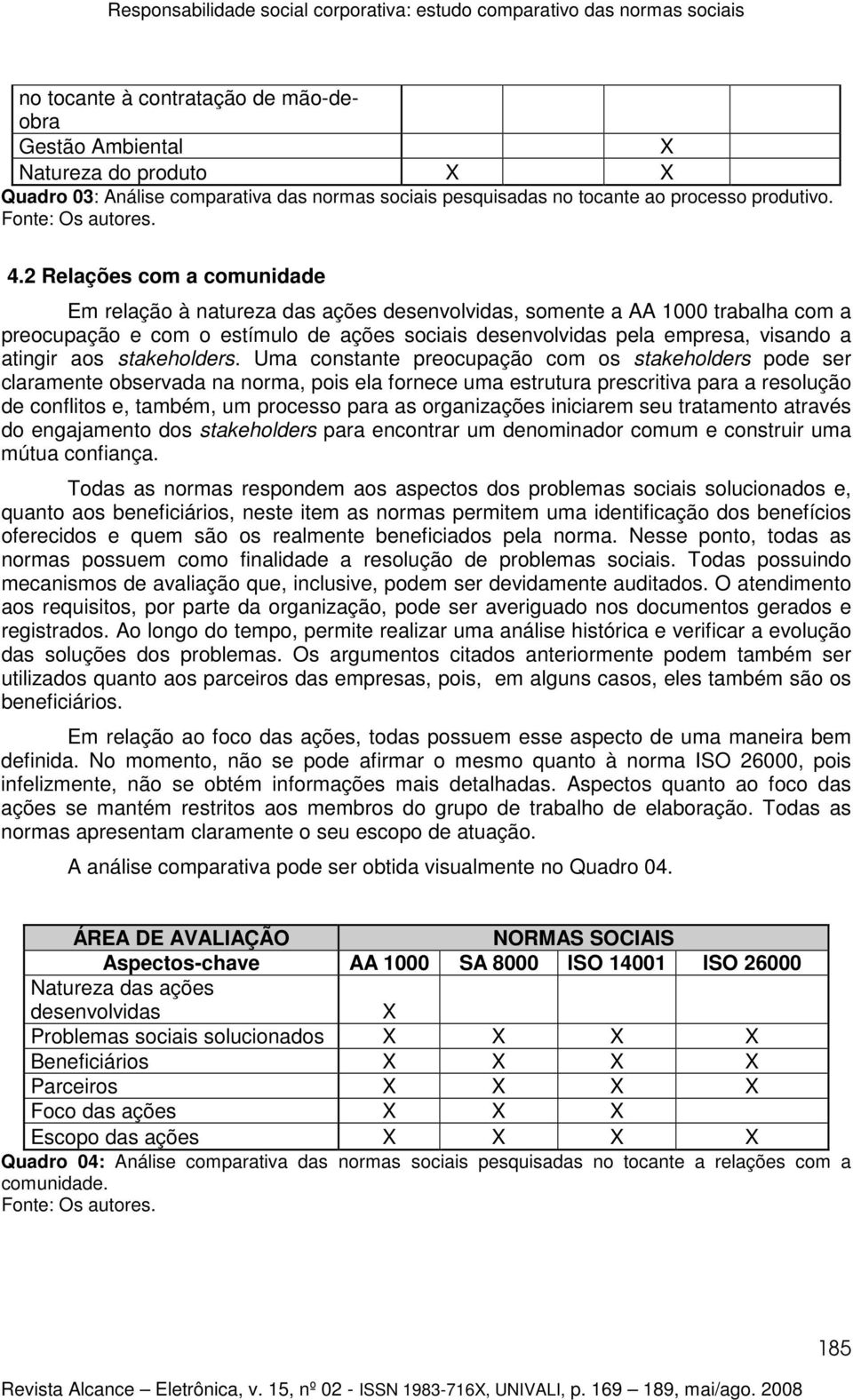 2 Relações com a comunidade Em relação à natureza das ações desenvolvidas, somente a AA 1000 trabalha com a preocupação e com o estímulo de ações sociais desenvolvidas pela empresa, visando a atingir