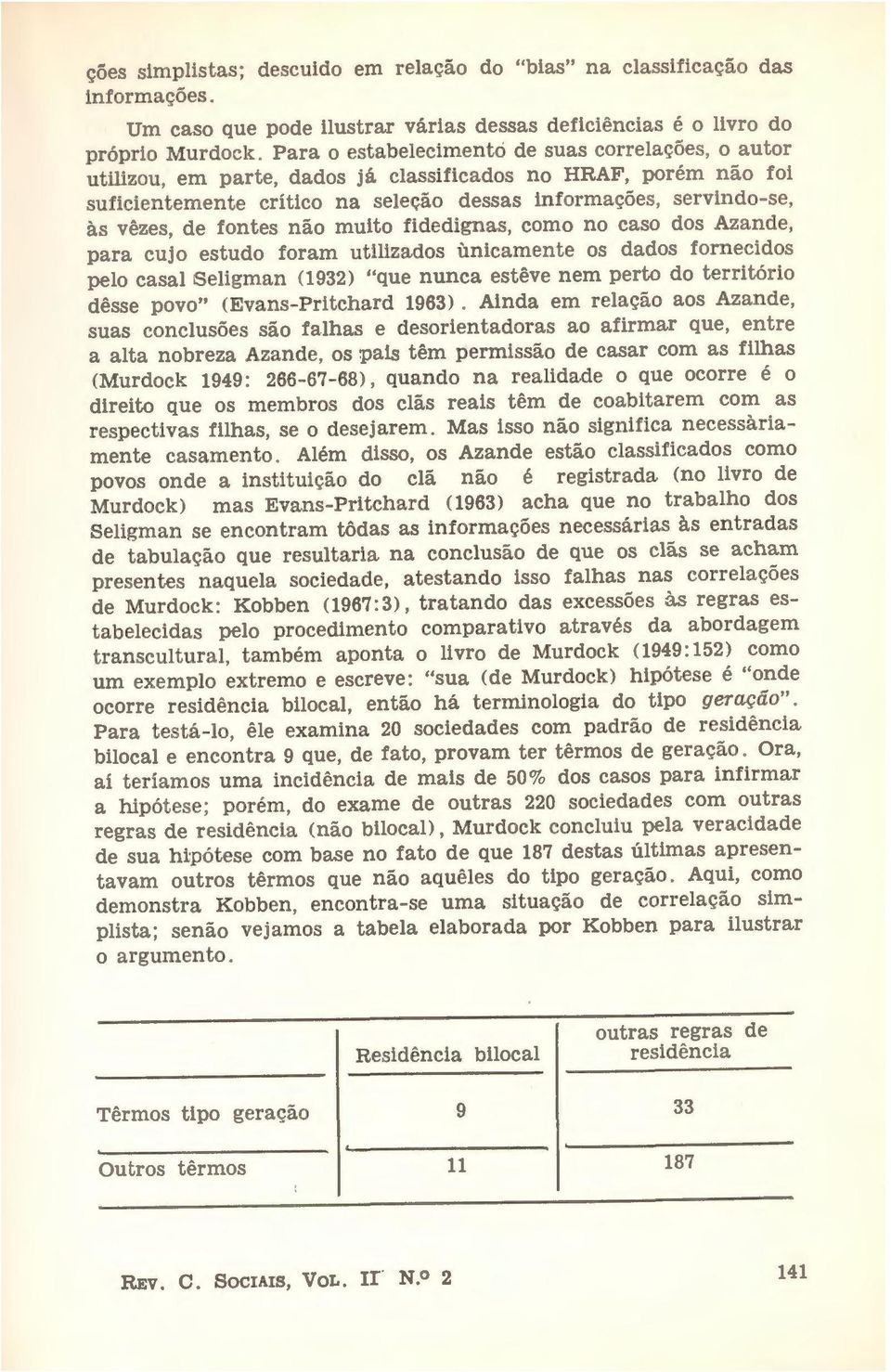 fontes não muito fidedignas, como no caso dos Azande, para cujo estudo foram utilizados unicamente os dados fornecidos pelo casal 1Seligman (1932) "que nunca estêve nem perto do território dêsse