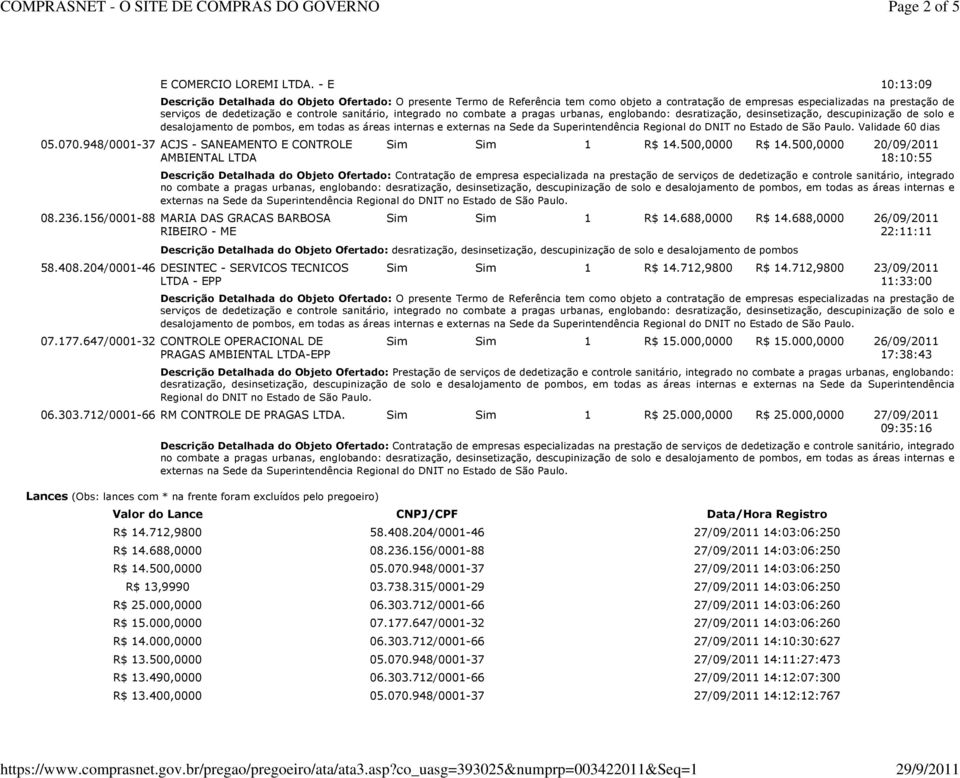 sanitário, integrado no combate a pragas urbanas, englobando: desratização, desinsetização, descupinização de solo e desalojamento de pombos, em todas as áreas internas e externas na Sede da