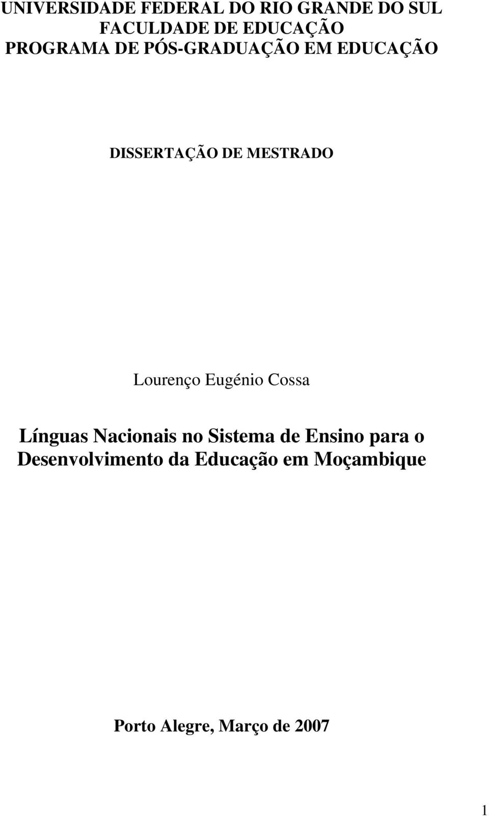 Lourenço Eugénio Cossa Línguas Nacionais no Sistema de Ensino para