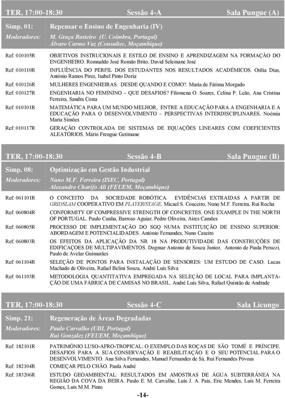 Romualdo José Romão Brito, David Selemane José INFLUÊNCIA DO PERFIL DOS ESTUDANTES NOS RESULTADOS ACADÉMICOS. Otília Dias, António Ramos Pires, Isabel Pinto Doria. MULHERES ENGENHEIRAS.