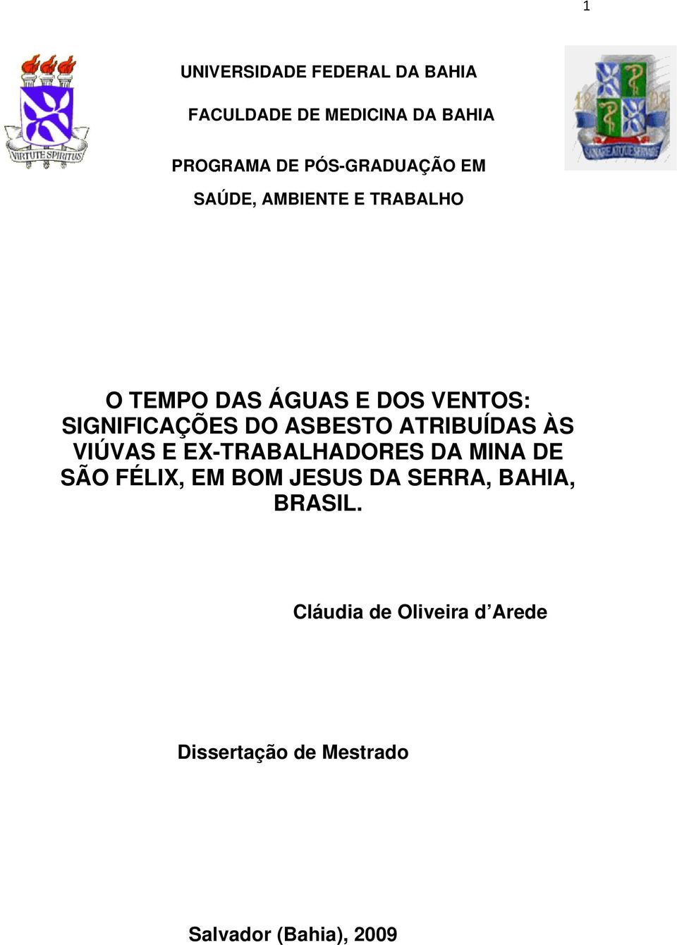 SIGNIFICAÇÕES DO ASBESTO ATRIBUÍDAS ÀS VIÚVAS E EX-TRABALHADORES DA MINA DE SÃO FÉLIX,