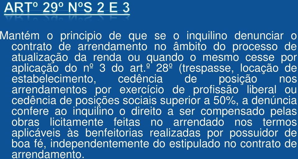 º 28º (trespasse, locação de estabelecimento, cedência de posição nos arrendamentos por exercício de profissão liberal ou cedência de posições