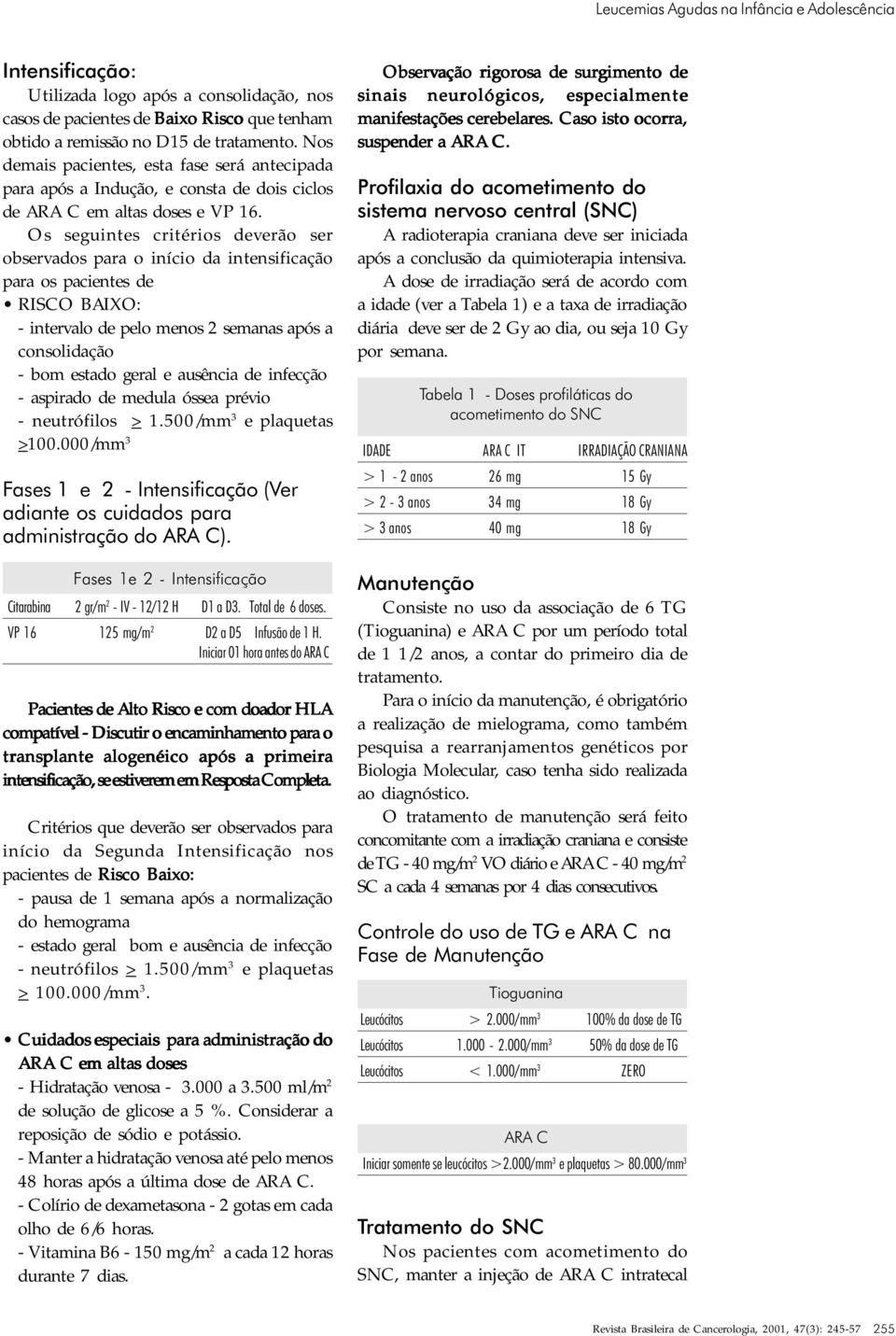 Os seguintes critérios deverão ser observados para o início da intensificação para os pacientes de RISCO BAIXO: - intervalo de pelo menos 2 semanas após a consolidação - bom estado geral e ausência