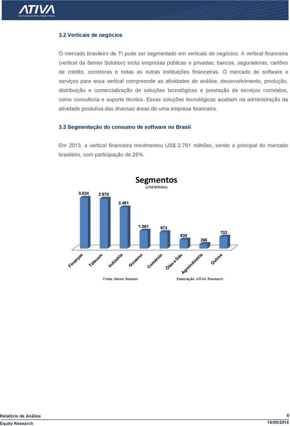 O mercado de software e serviços para essa vertical compreende as atividades de análise, desenvolvimento, produção, distribuição e comercialização de soluções tecnológicas e prestação de serviços