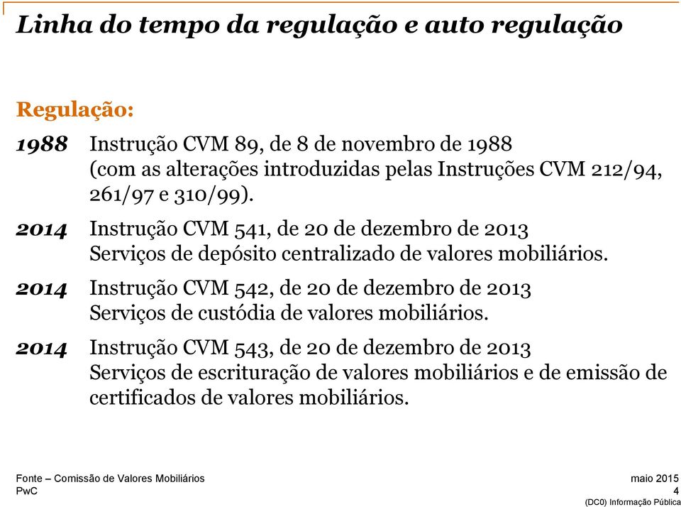 2014 Instrução CVM 541, de 20 de dezembro de 2013 Serviços de depósito centralizado de valores mobiliários.