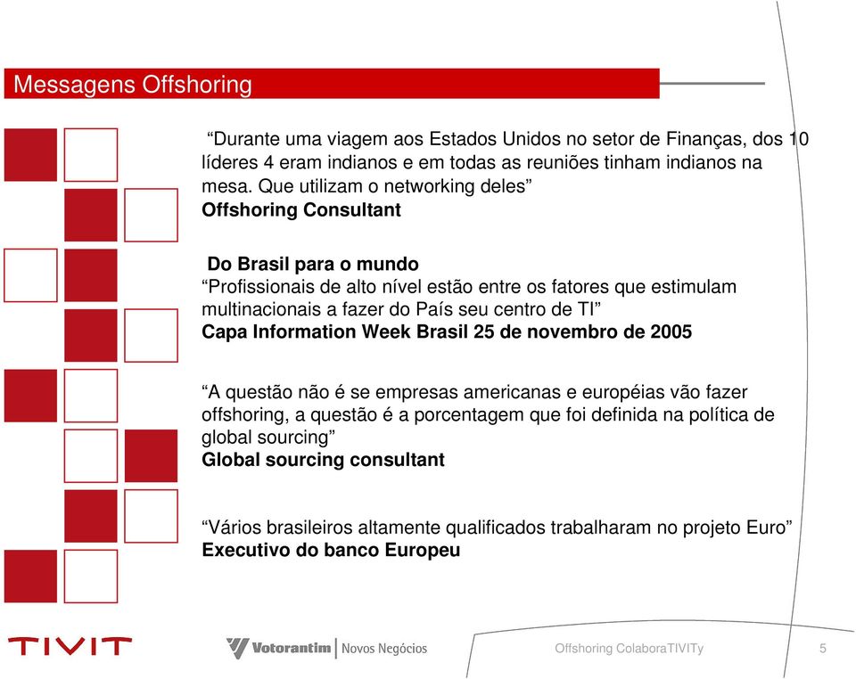 País seu centro de TI Capa Information Week Brasil 25 de novembro de 2005 A questão não é se empresas americanas e européias vão fazer offshoring, a questão é a