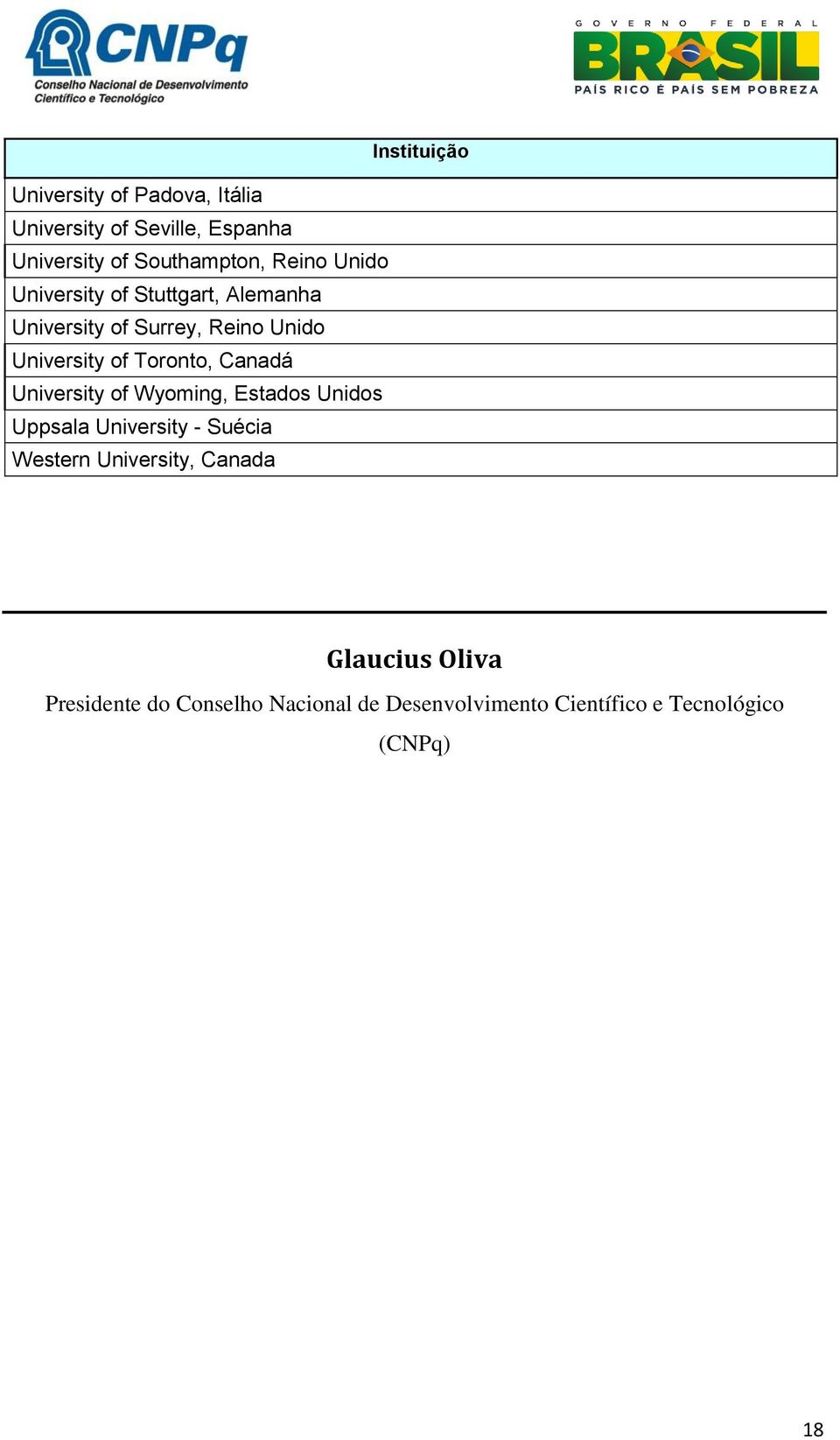 Toronto, Canadá University of Wyoming, Estados Unidos Uppsala University - Suécia Western